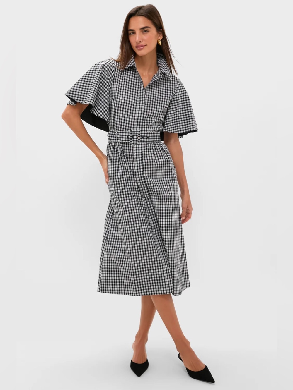 Black Gingham Cape Chloe Dress